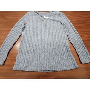Indigo Sage Women's Small Blue Ribbed Knit Sweater V Neck Button Soft Fuzzy NWT